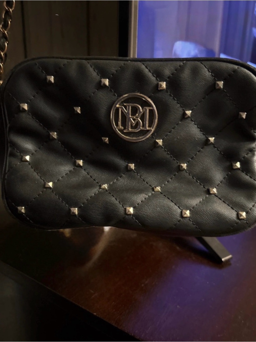 Badgley Mischka Black Quilted Stud Crossbody